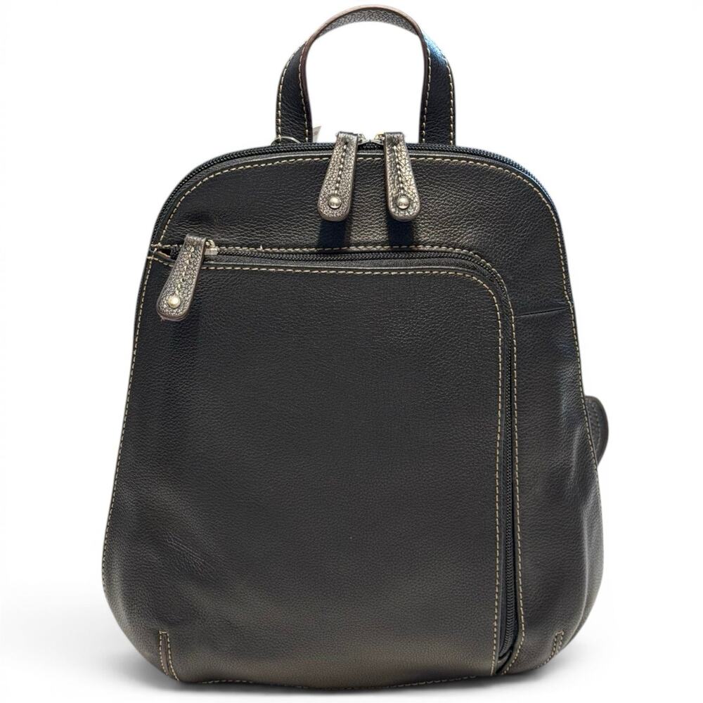 Tignanello Black Leather Backpack Purse NWT Pebbled Expandable Travel Daypack